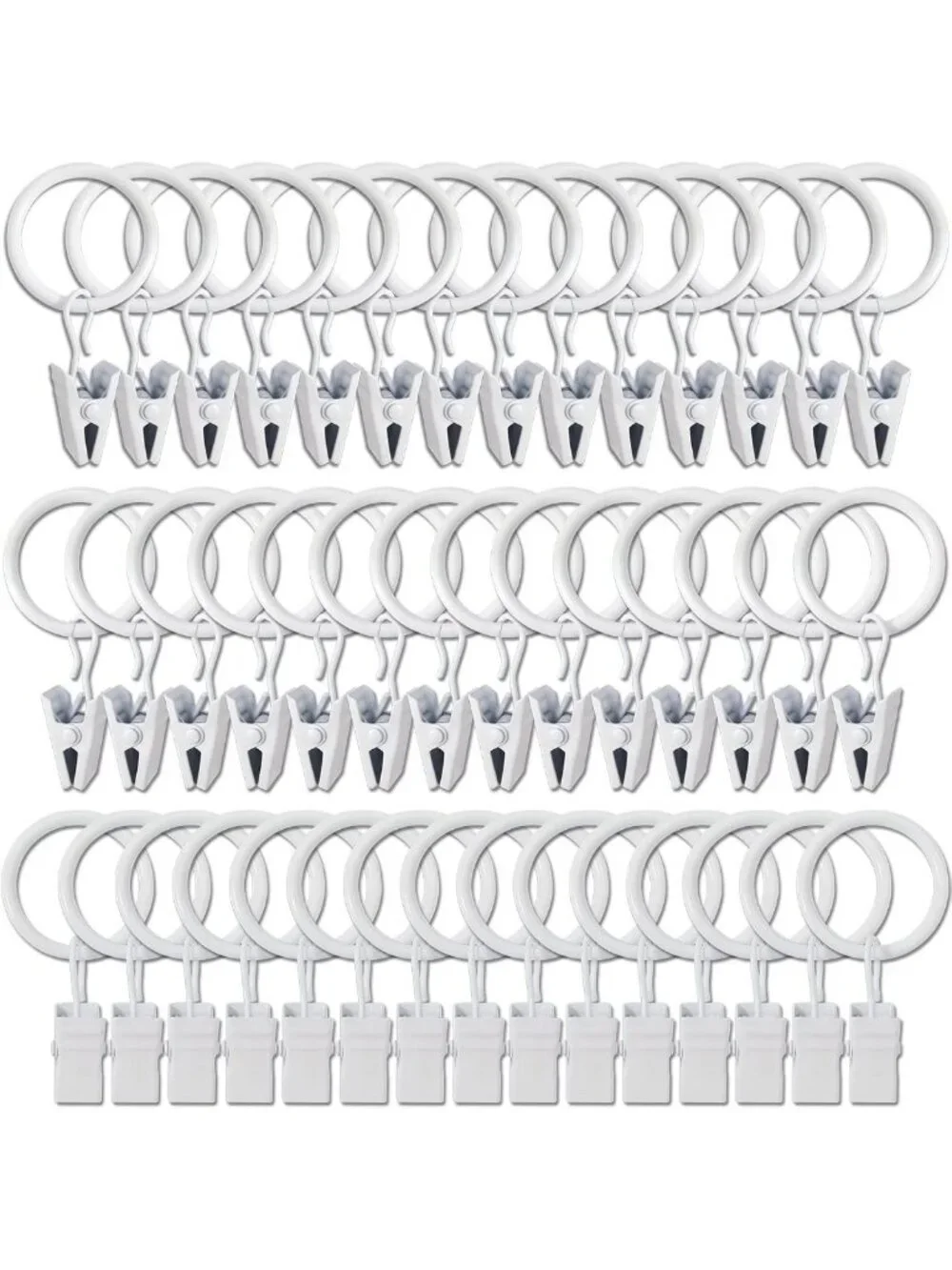 100 Pack White Curtain Rings with Clips - Drapery Hooks for Hanging Curtains